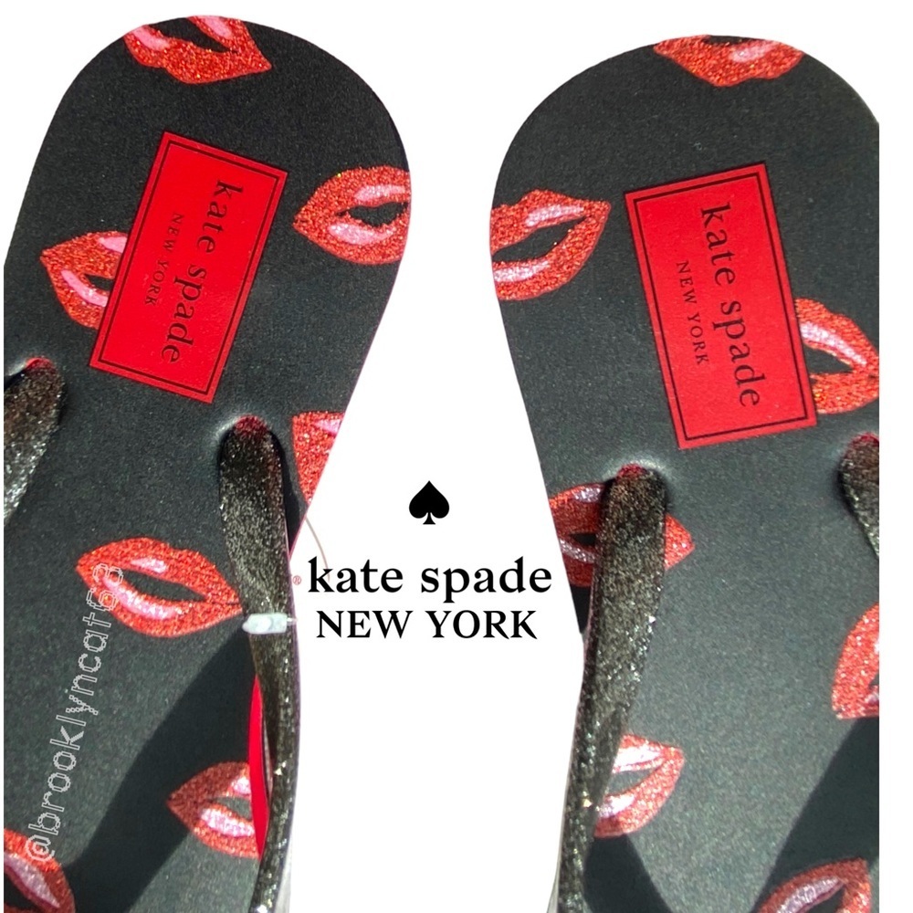 Kate Spade New York Fiji Flip Flops Sandals Lips Lingonberry Black Red SZ 6 - Picture 2 of 11